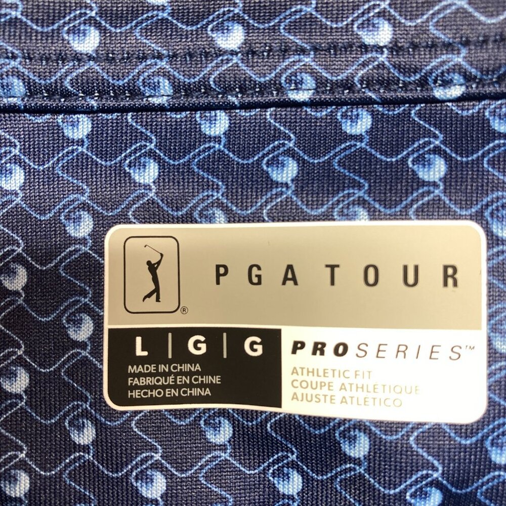 PGA‎ Tour Golf Polo, Men's Size Large, Blue Pattern Athletic Fit Stretch NEW - Picture 2 of 13
